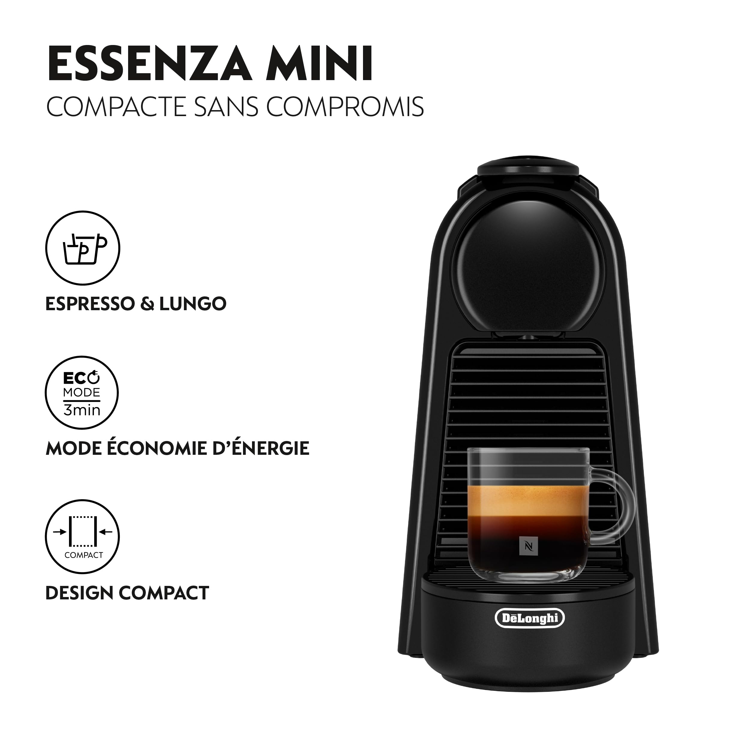 Machine à Café Essenza Mini Noir Piano, 19 Bars, Design Compact, Expresso et Lungo, EN85.B, Noir